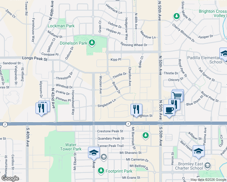 map of restaurants, bars, coffee shops, grocery stores, and more near 167 North 45th Avenue in Brighton