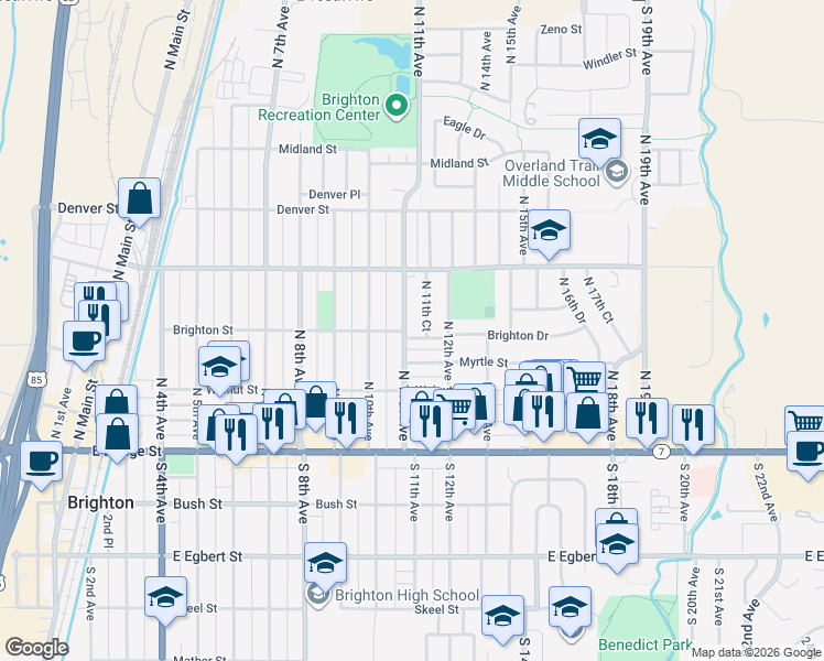 map of restaurants, bars, coffee shops, grocery stores, and more near 1134 Brighton Street in Brighton