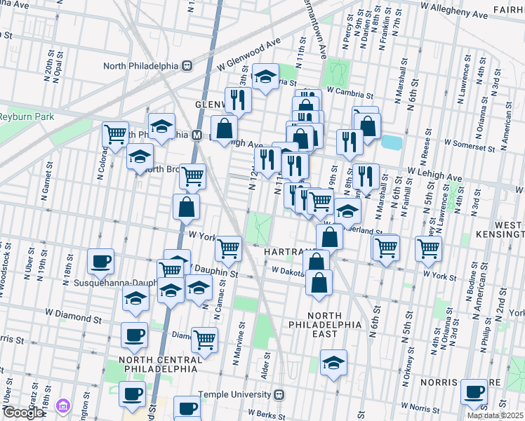 map of restaurants, bars, coffee shops, grocery stores, and more near in Philadelphia