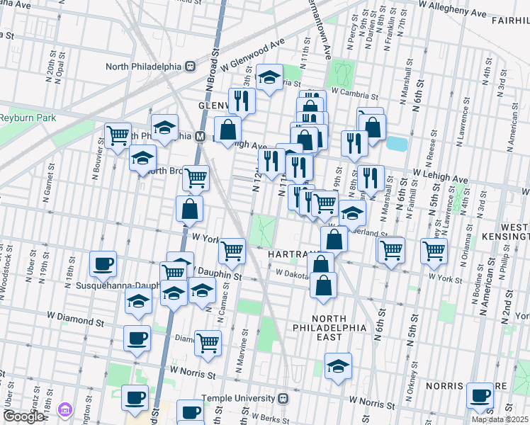 map of restaurants, bars, coffee shops, grocery stores, and more near in Philadelphia