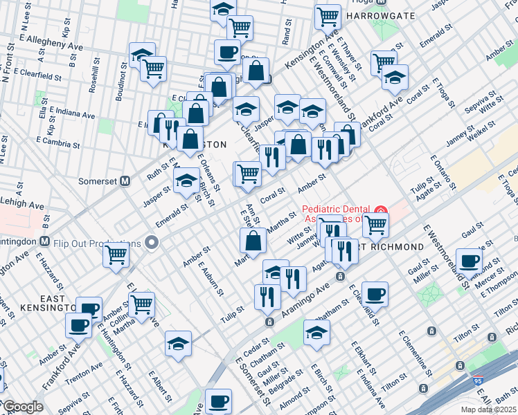 map of restaurants, bars, coffee shops, grocery stores, and more near 2074 East Elkhart Street in Philadelphia