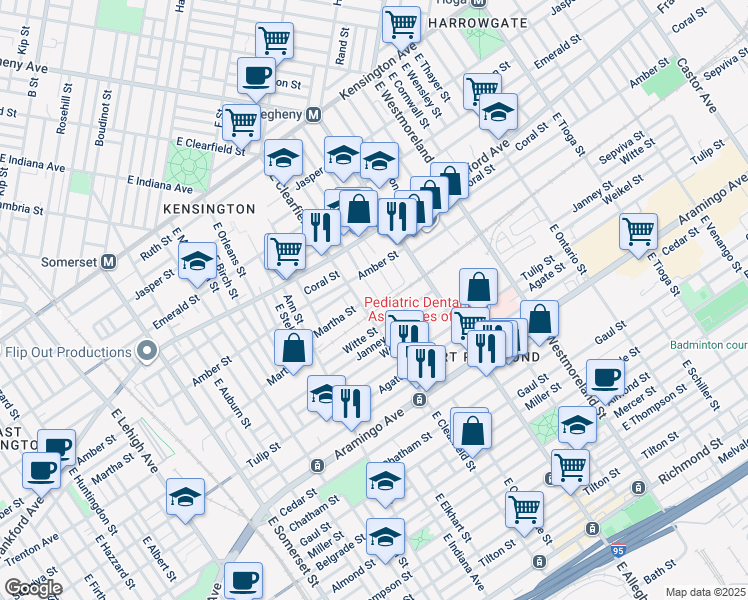 map of restaurants, bars, coffee shops, grocery stores, and more near 2148 East Clementine Street in Philadelphia