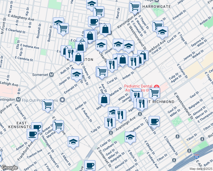 map of restaurants, bars, coffee shops, grocery stores, and more near 2074 East Elkhart Street in Philadelphia