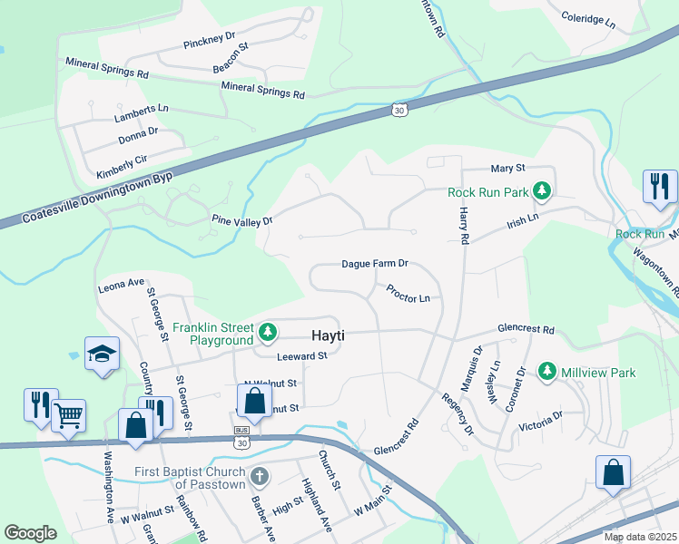 map of restaurants, bars, coffee shops, grocery stores, and more near 236 Dague Farm Drive in Coatesville