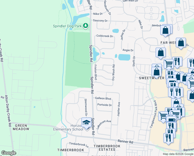 map of restaurants, bars, coffee shops, grocery stores, and more near 5832 Wooden Plank Road in Hilliard