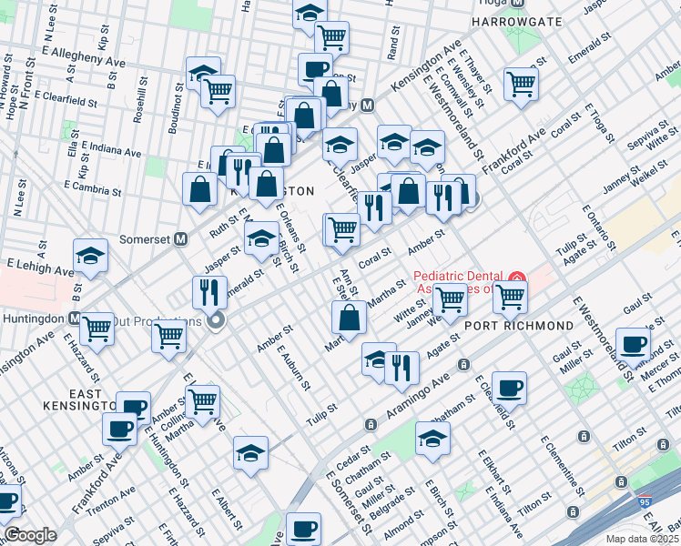 map of restaurants, bars, coffee shops, grocery stores, and more near 2050 East Ann Street in Philadelphia