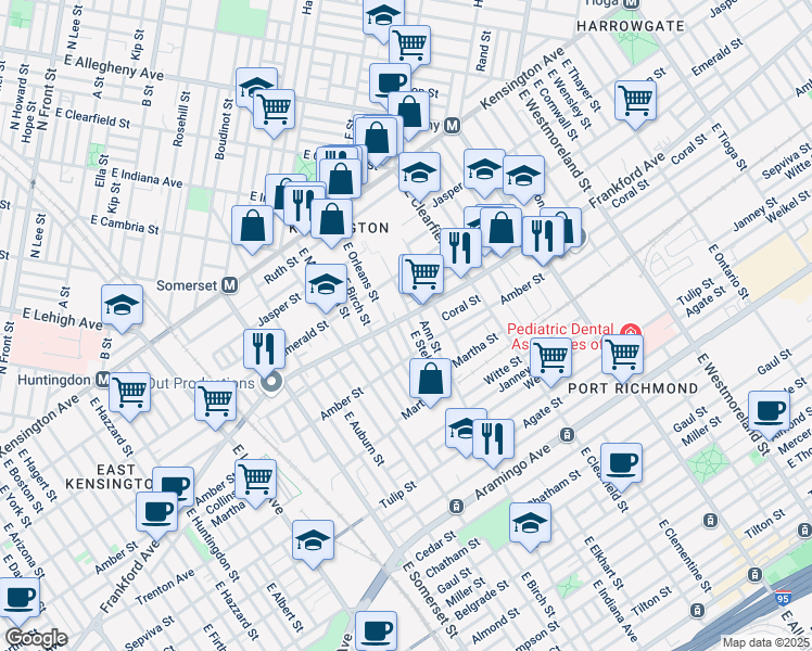 map of restaurants, bars, coffee shops, grocery stores, and more near 2056 Bellmore Street in Philadelphia