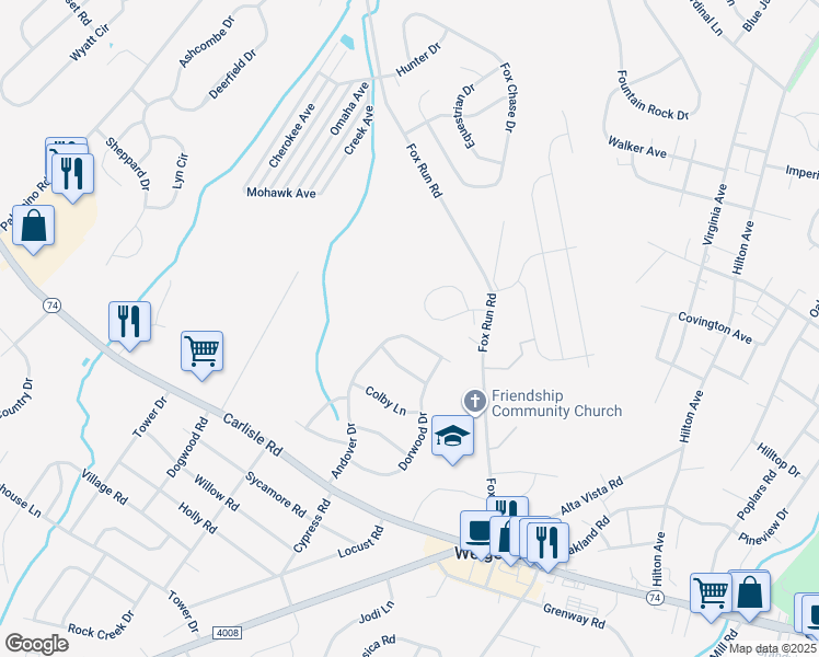 map of restaurants, bars, coffee shops, grocery stores, and more near 1969 Andover Drive in Dover