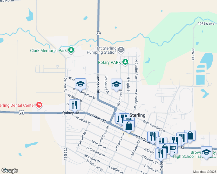 map of restaurants, bars, coffee shops, grocery stores, and more near 503 Northwest Cross Street in Mount Sterling