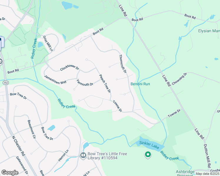 map of restaurants, bars, coffee shops, grocery stores, and more near 708 Peach Tree Drive in West Chester