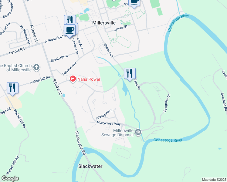 map of restaurants, bars, coffee shops, grocery stores, and more near Creekgate Court in Lancaster County