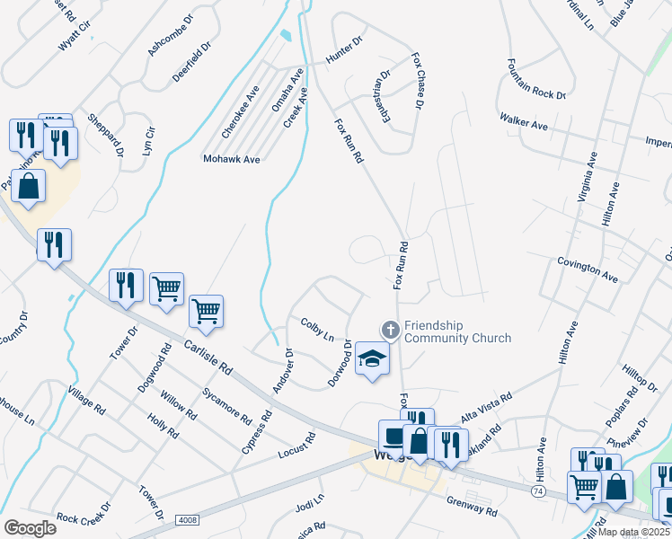 map of restaurants, bars, coffee shops, grocery stores, and more near 1969 Andover Drive in Dover