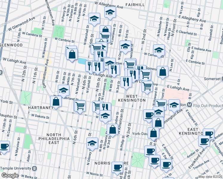 map of restaurants, bars, coffee shops, grocery stores, and more near 2607 North 4th Street in Philadelphia