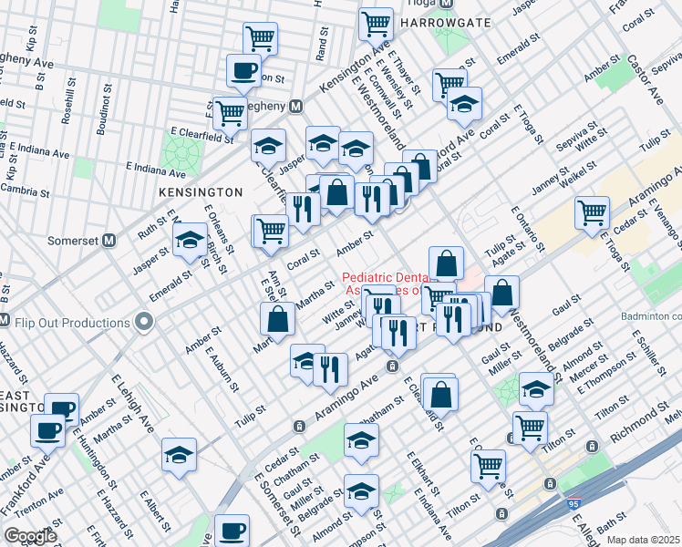 map of restaurants, bars, coffee shops, grocery stores, and more near 2129 East Clearfield Street in Philadelphia