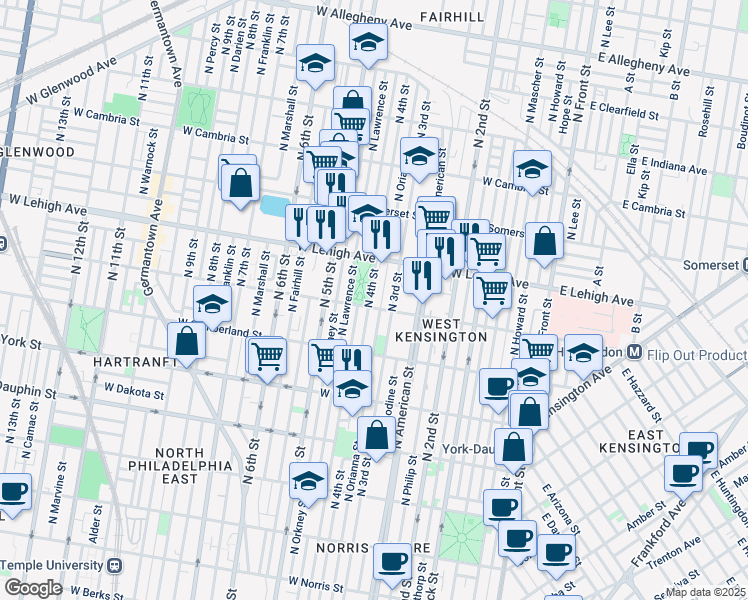 map of restaurants, bars, coffee shops, grocery stores, and more near 2607 North 4th Street in Philadelphia