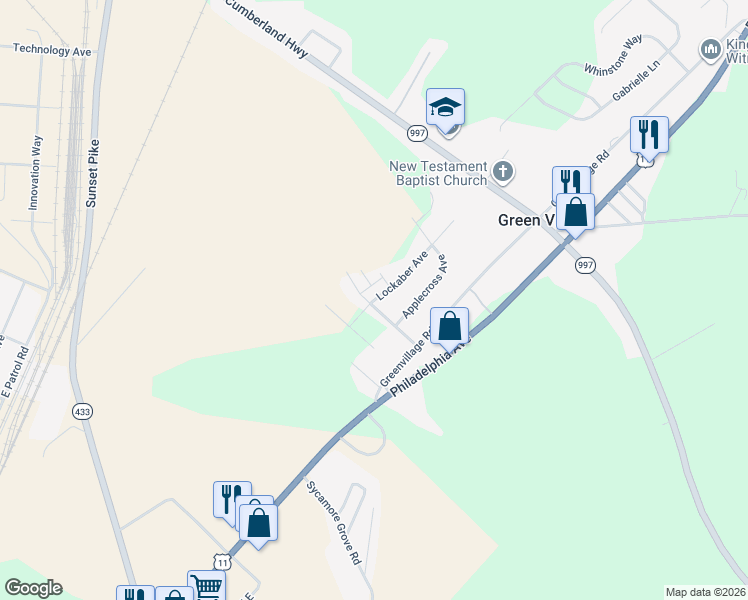 map of restaurants, bars, coffee shops, grocery stores, and more near 5202 Lockaber Avenue in Chambersburg