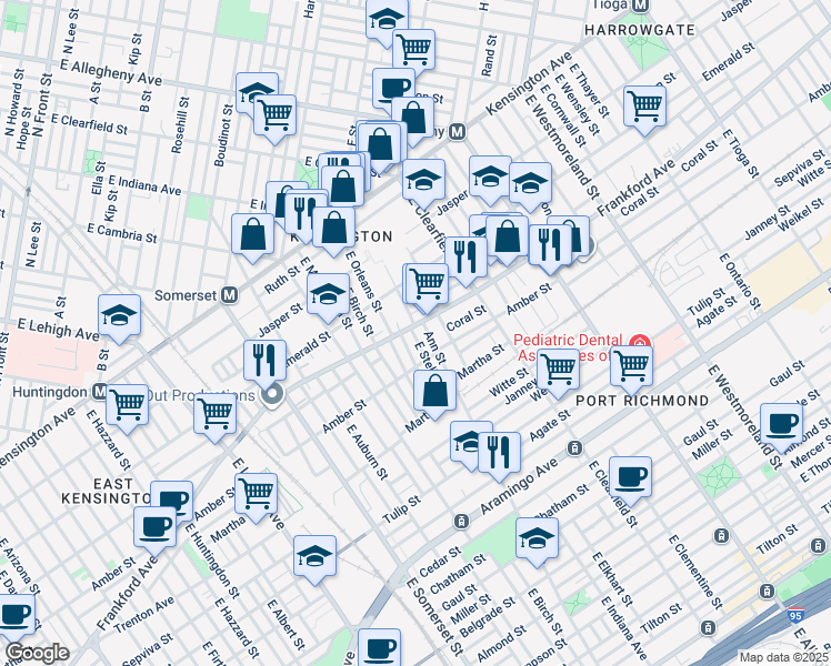 map of restaurants, bars, coffee shops, grocery stores, and more near 2981 Frankford Avenue in Philadelphia
