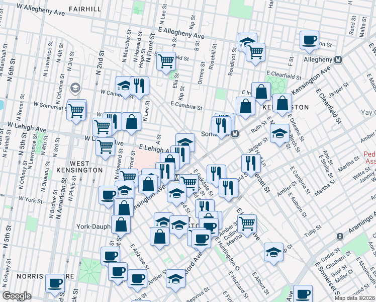 map of restaurants, bars, coffee shops, grocery stores, and more near in Philadelphia