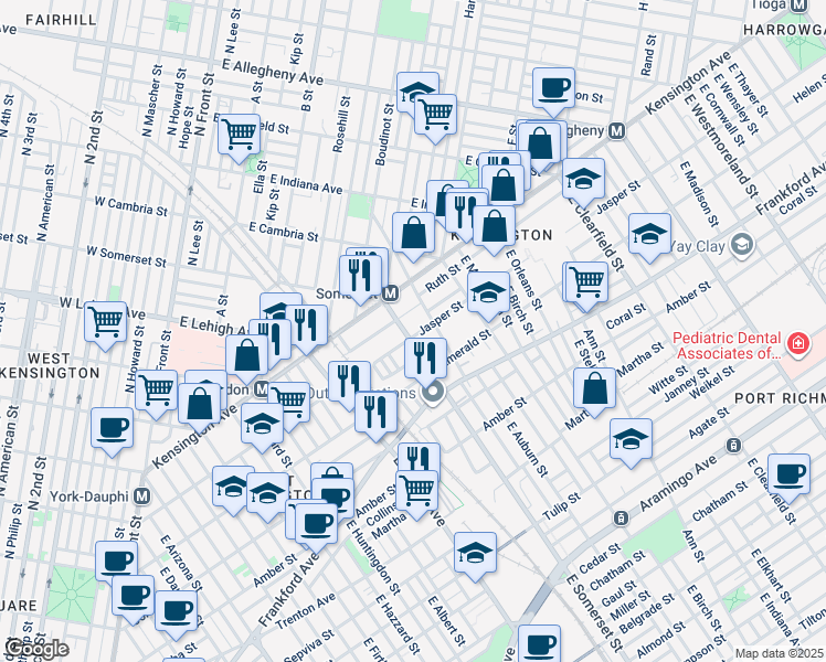 map of restaurants, bars, coffee shops, grocery stores, and more near 2806 Jasper Street in Philadelphia