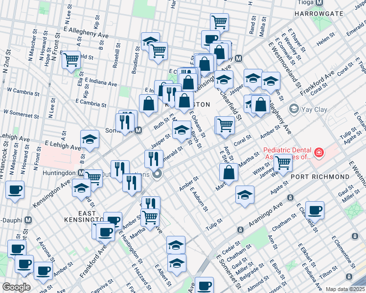 map of restaurants, bars, coffee shops, grocery stores, and more near 2900 Emerald Street in Philadelphia