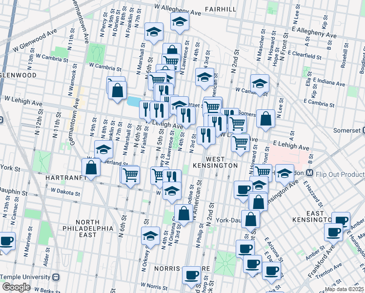 map of restaurants, bars, coffee shops, grocery stores, and more near 2611 North 4th Street in Philadelphia
