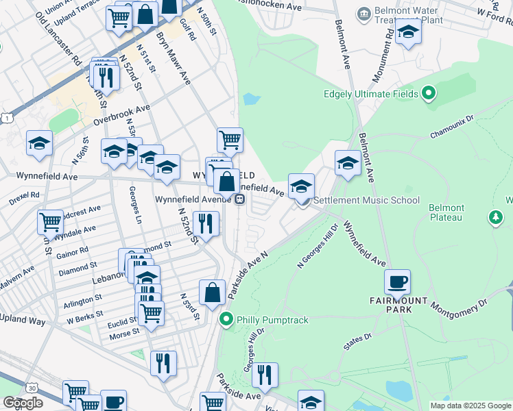 map of restaurants, bars, coffee shops, grocery stores, and more near 4918 Woodcrest Avenue in Philadelphia