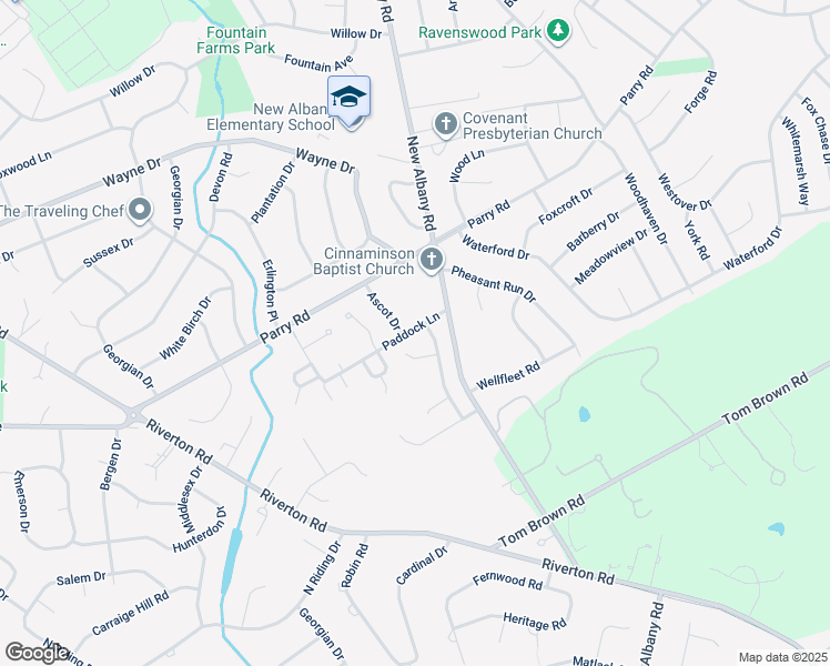 map of restaurants, bars, coffee shops, grocery stores, and more near 6 Burrell Lane in Cinnaminson