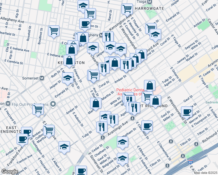 map of restaurants, bars, coffee shops, grocery stores, and more near 3062 Collins Street in Philadelphia