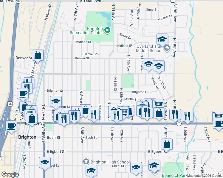 map of restaurants, bars, coffee shops, grocery stores, and more near 1134 Brighton Street in Brighton