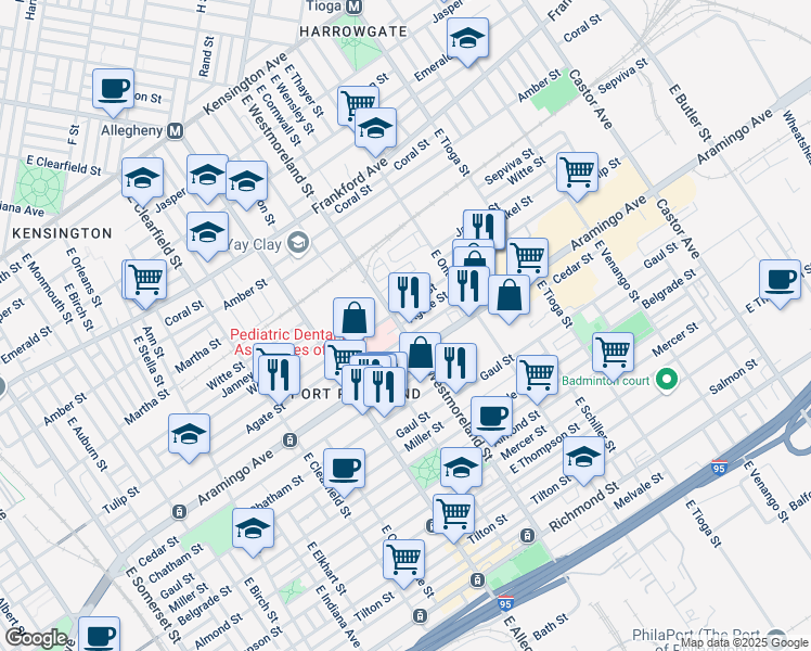 map of restaurants, bars, coffee shops, grocery stores, and more near 3266 Memphis Street in Philadelphia