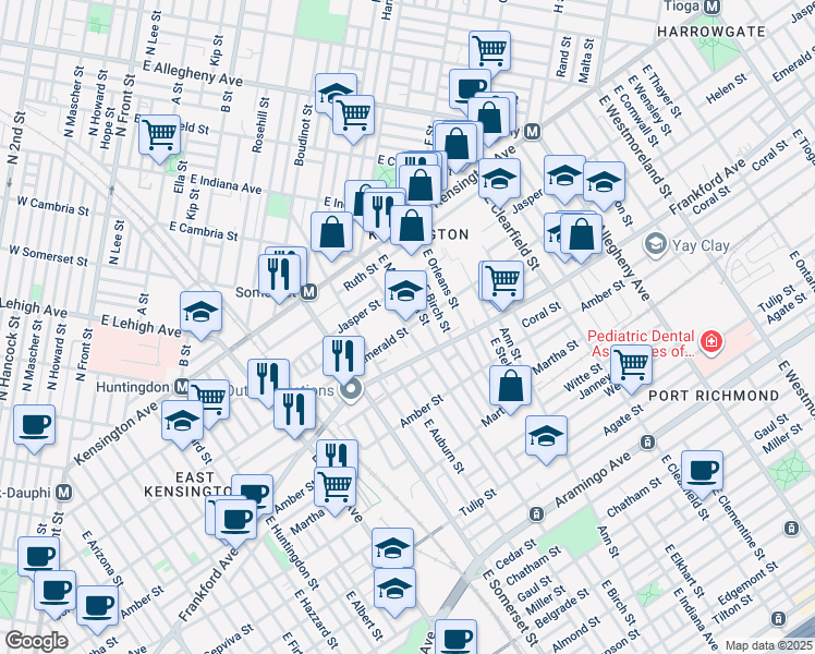 map of restaurants, bars, coffee shops, grocery stores, and more near 2018 East Cambria Street in Philadelphia