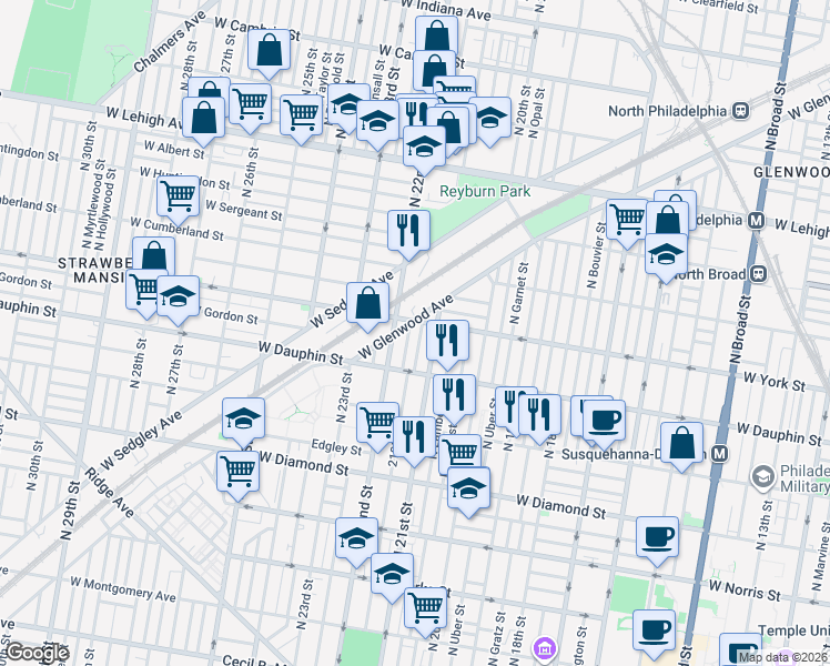 map of restaurants, bars, coffee shops, grocery stores, and more near 2327 North Beechwood Street in Philadelphia