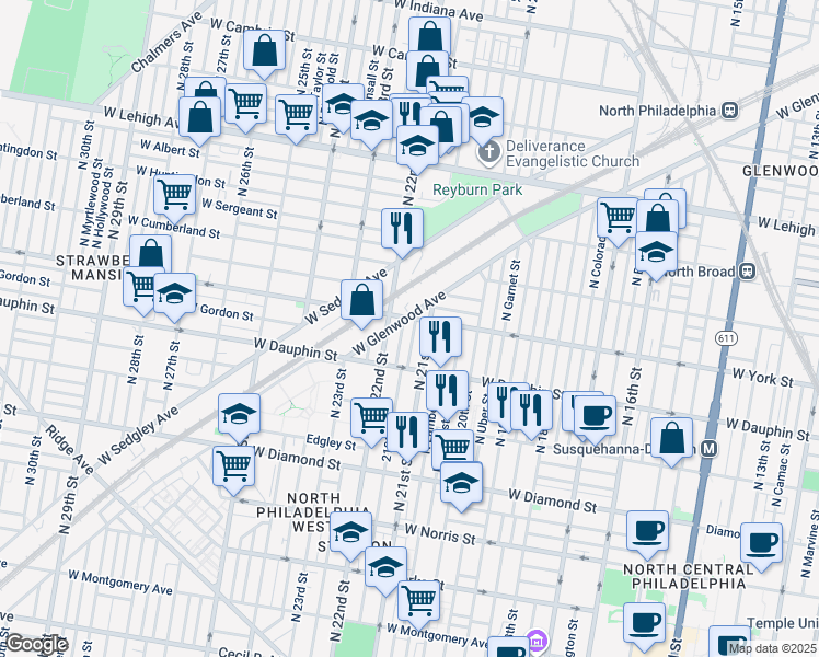map of restaurants, bars, coffee shops, grocery stores, and more near 2356 North Van Pelt Street in Philadelphia
