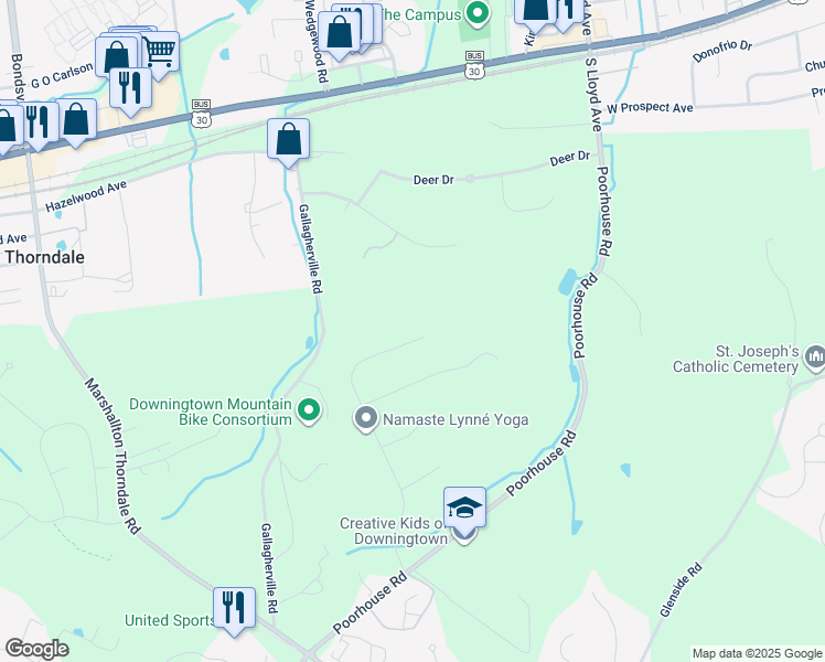 map of restaurants, bars, coffee shops, grocery stores, and more near 1510 Federal Drive in Downingtown