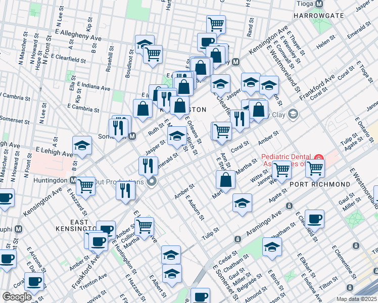 map of restaurants, bars, coffee shops, grocery stores, and more near 2011 East Monmouth Street in Philadelphia
