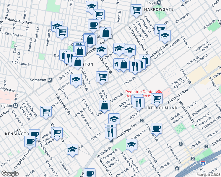 map of restaurants, bars, coffee shops, grocery stores, and more near 2101 Ann Street in Philadelphia