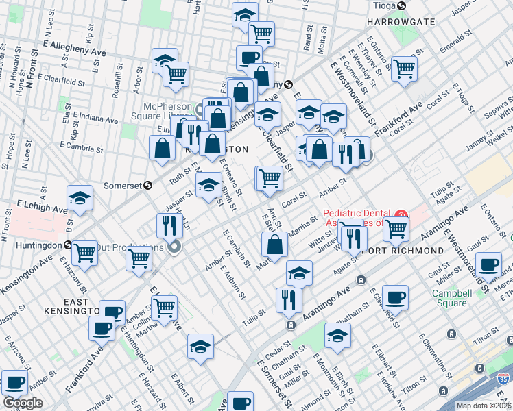 map of restaurants, bars, coffee shops, grocery stores, and more near 2056 Bellmore Street in Philadelphia