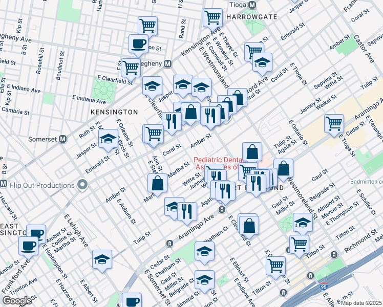 map of restaurants, bars, coffee shops, grocery stores, and more near 2113 East Clearfield Street in Philadelphia
