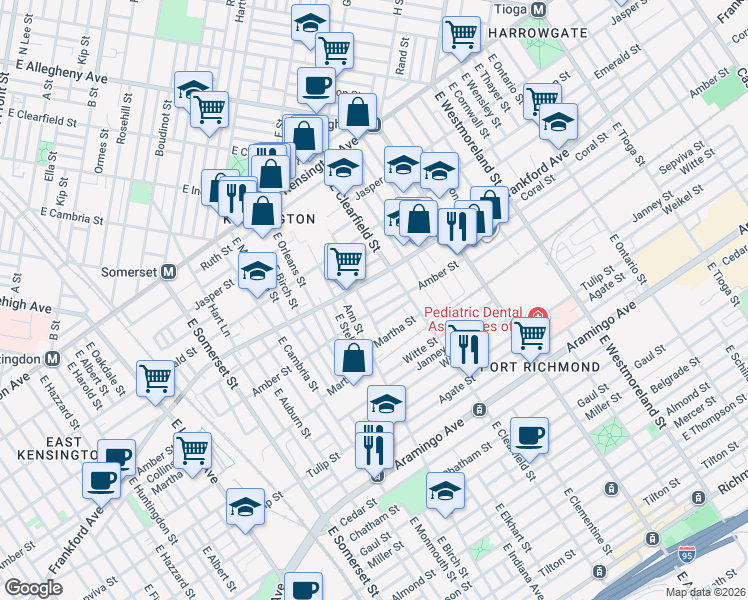 map of restaurants, bars, coffee shops, grocery stores, and more near 2101 Ann Street in Philadelphia