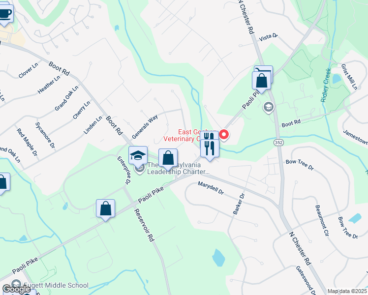 map of restaurants, bars, coffee shops, grocery stores, and more near 1512 Von Steuben Drive in West Chester