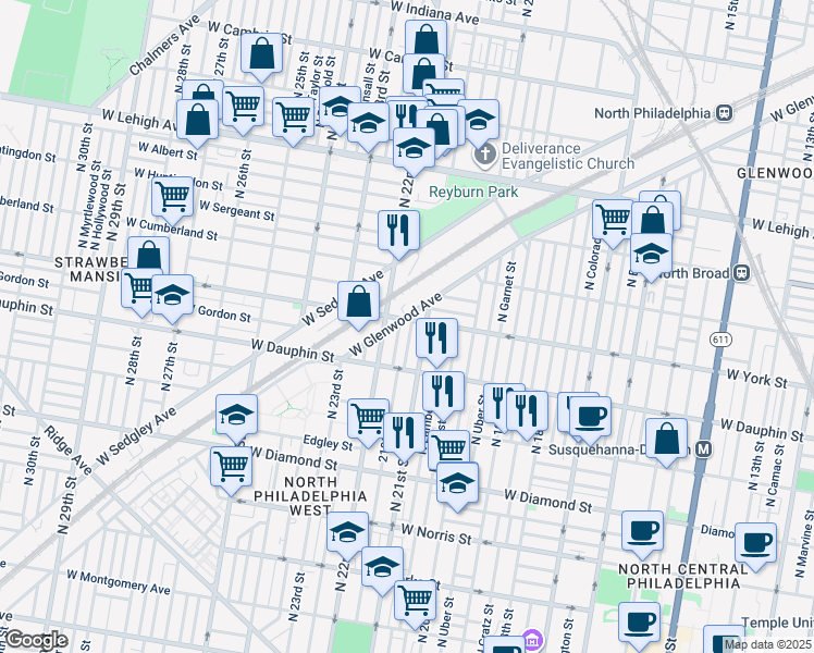map of restaurants, bars, coffee shops, grocery stores, and more near 2362 North Van Pelt Street in Philadelphia
