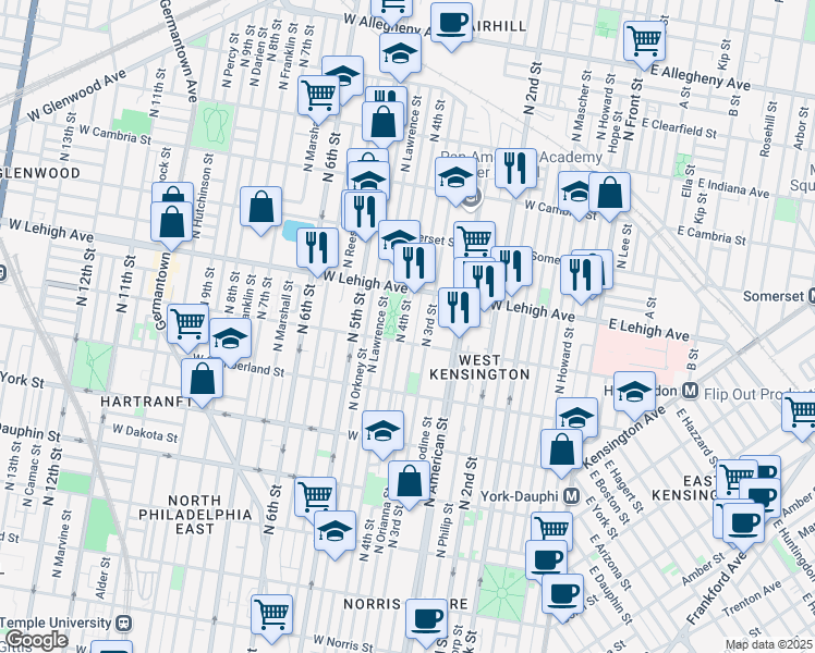 map of restaurants, bars, coffee shops, grocery stores, and more near 2619 North 4th Street in Philadelphia