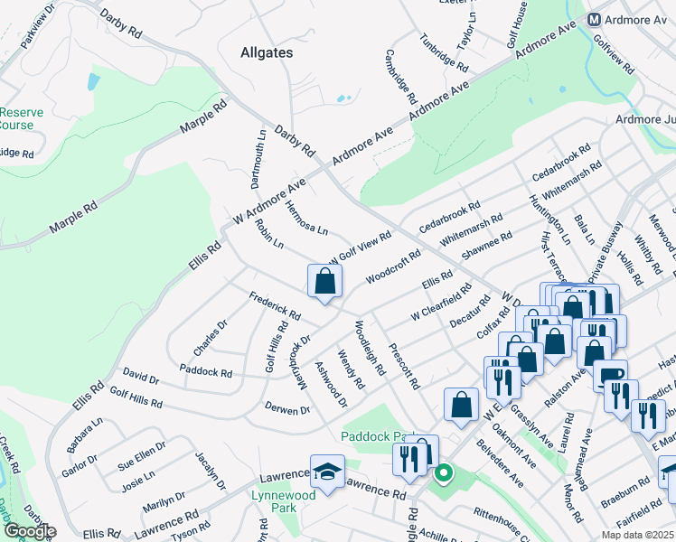 map of restaurants, bars, coffee shops, grocery stores, and more near 37 West Golf View Road in Havertown