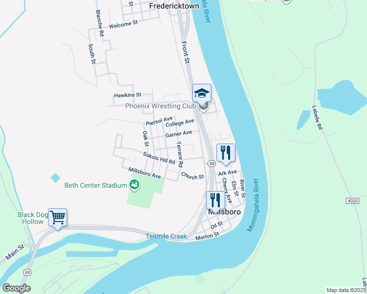 map of restaurants, bars, coffee shops, grocery stores, and more near 48 Garner Avenue in Millsboro