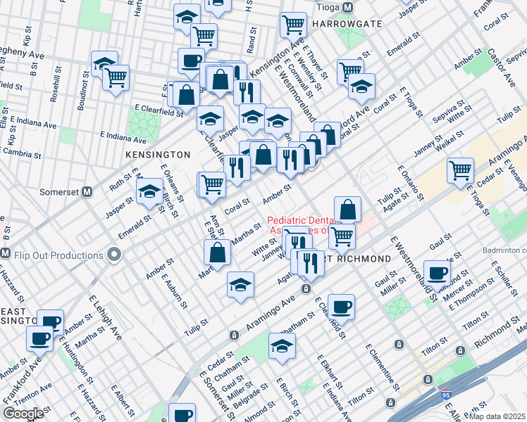 map of restaurants, bars, coffee shops, grocery stores, and more near 2113 East Clearfield Street in Philadelphia