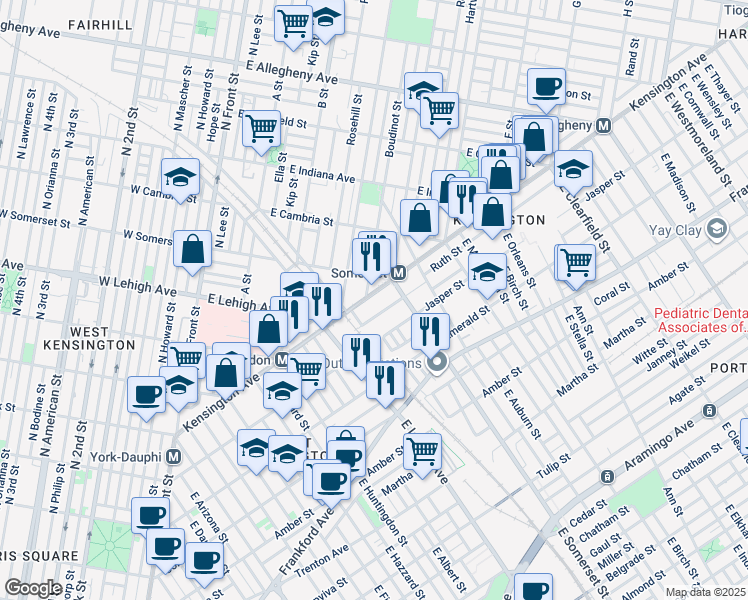 map of restaurants, bars, coffee shops, grocery stores, and more near 2751 Kensington Avenue in Philadelphia