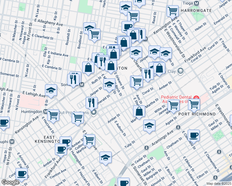 map of restaurants, bars, coffee shops, grocery stores, and more near 2005 East Monmouth Street in Philadelphia