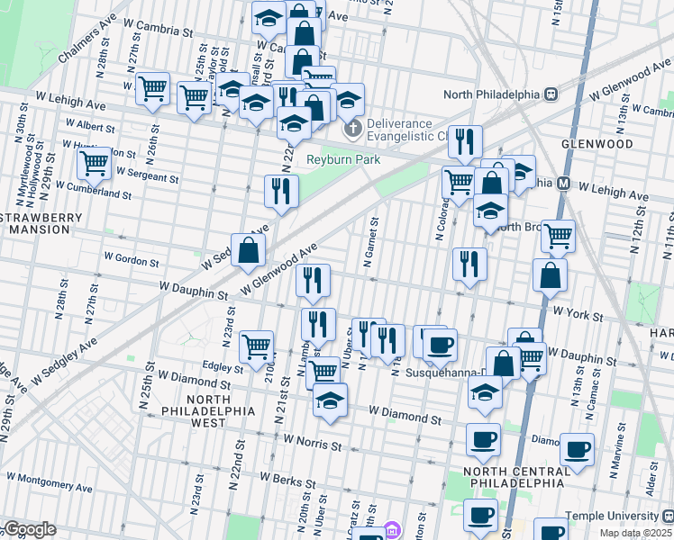 map of restaurants, bars, coffee shops, grocery stores, and more near 2000 West Hagert Street in Philadelphia