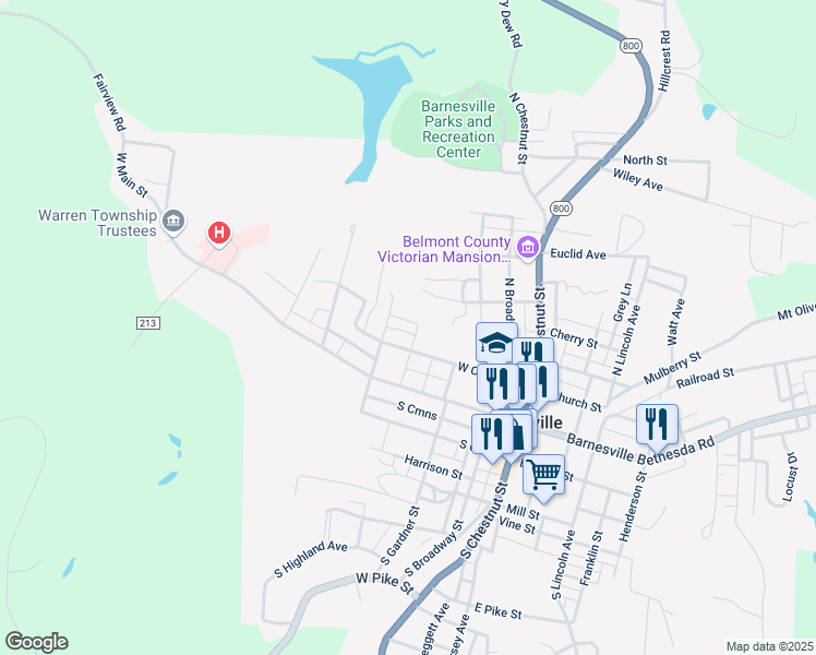 map of restaurants, bars, coffee shops, grocery stores, and more near 331 West Walnut Street in Barnesville