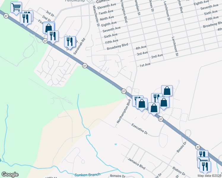 map of restaurants, bars, coffee shops, grocery stores, and more near 1741 Route 37 West in Toms River